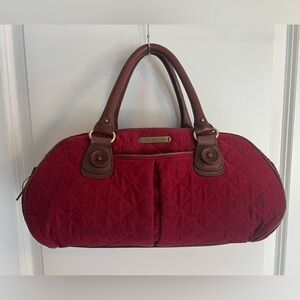 Vera Bradley RED Corduroy CANYON COLLECTION Hand Bag Purse. Leather Handles